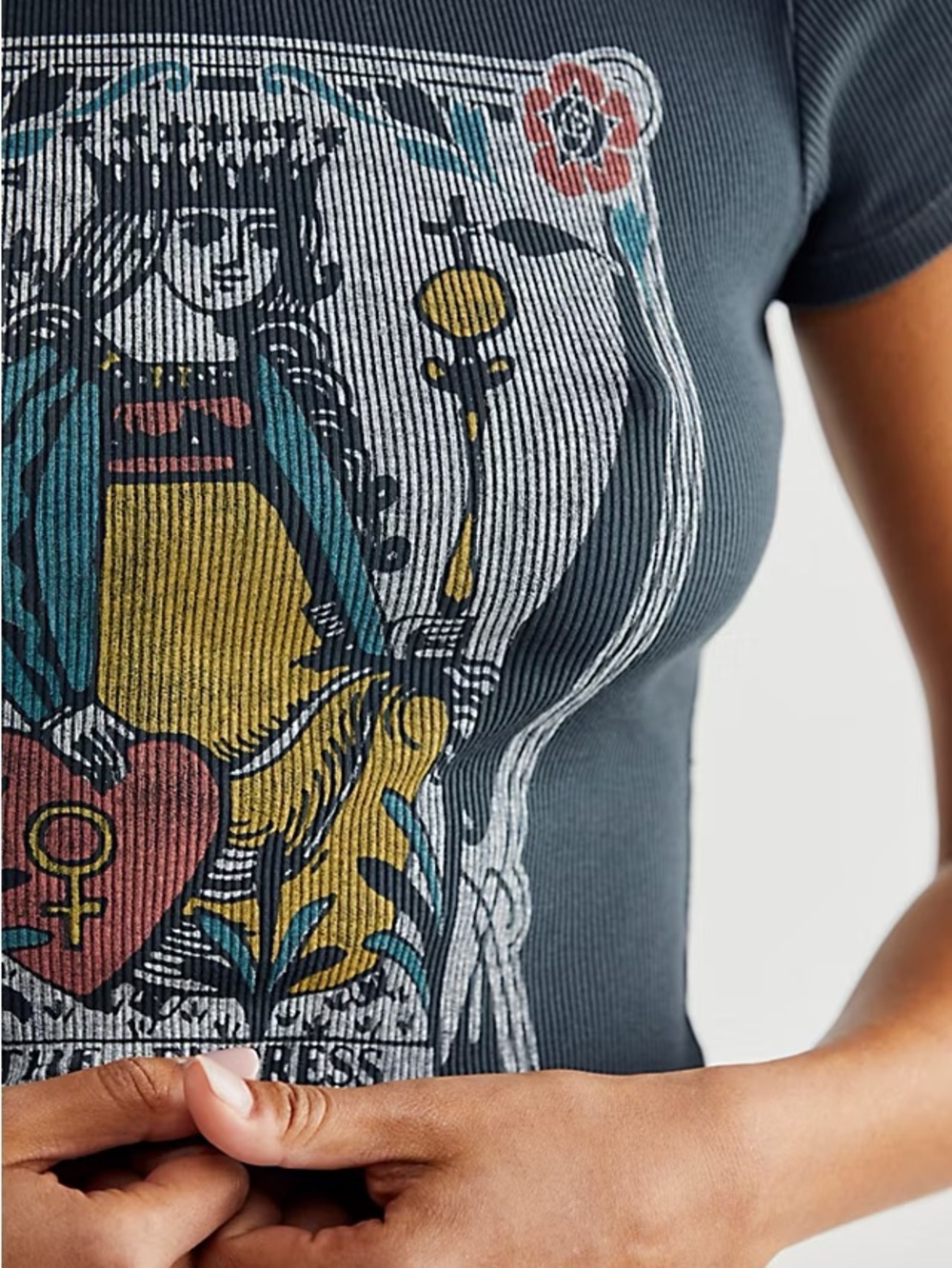 Free People The Empress Graphic Crop Tee - Slate Blue - Picture 2 of 5